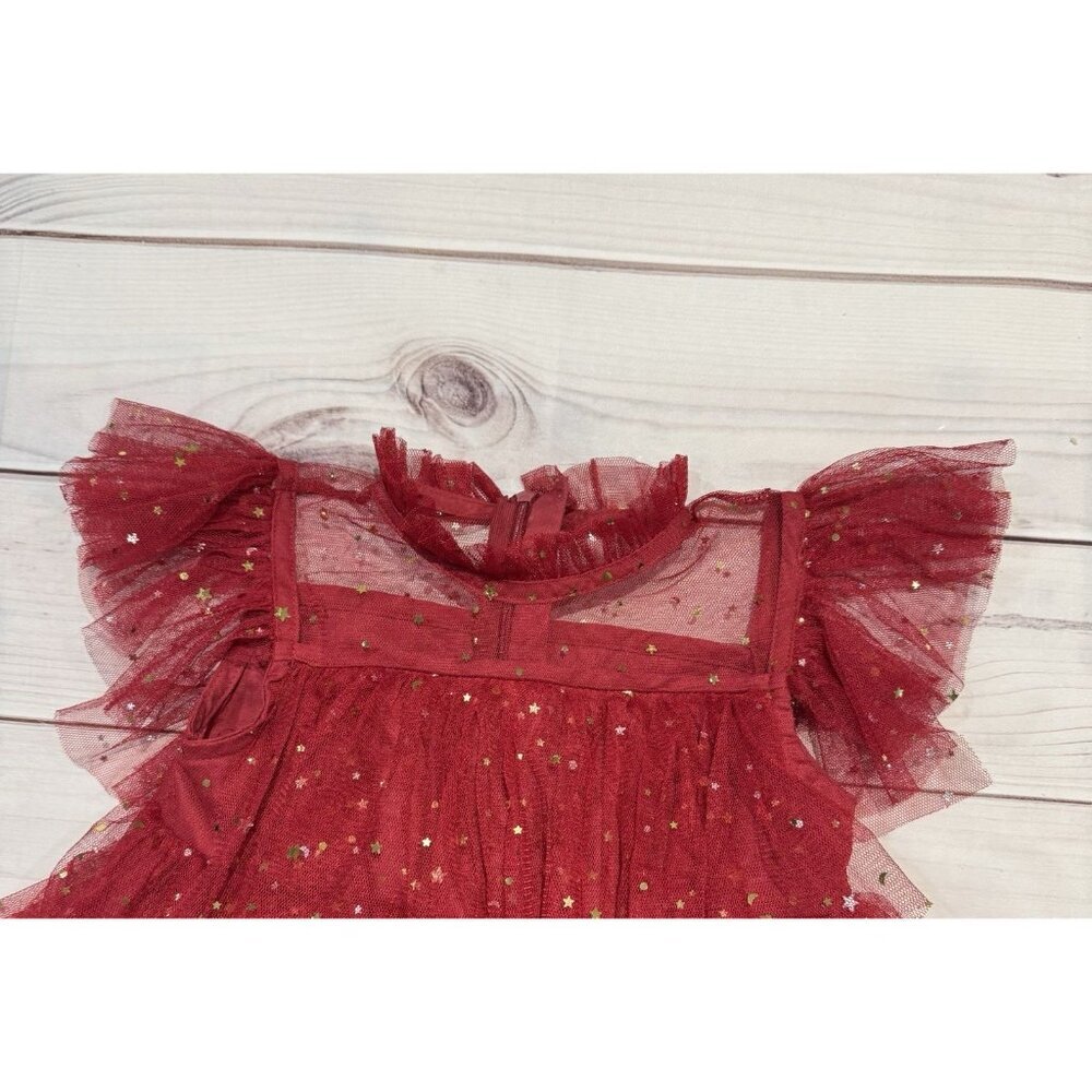 Red Tulle Star Sequin Ruffle Dress Girl Holiday Christmas Party Photo 4T-5T EUC - Picture 3 of 11